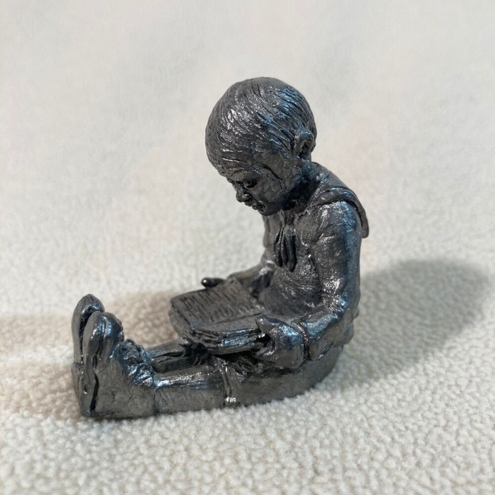 Michael Ricker Pewter "Boy Reading Book" from The Park City Town Hall Grouping‎